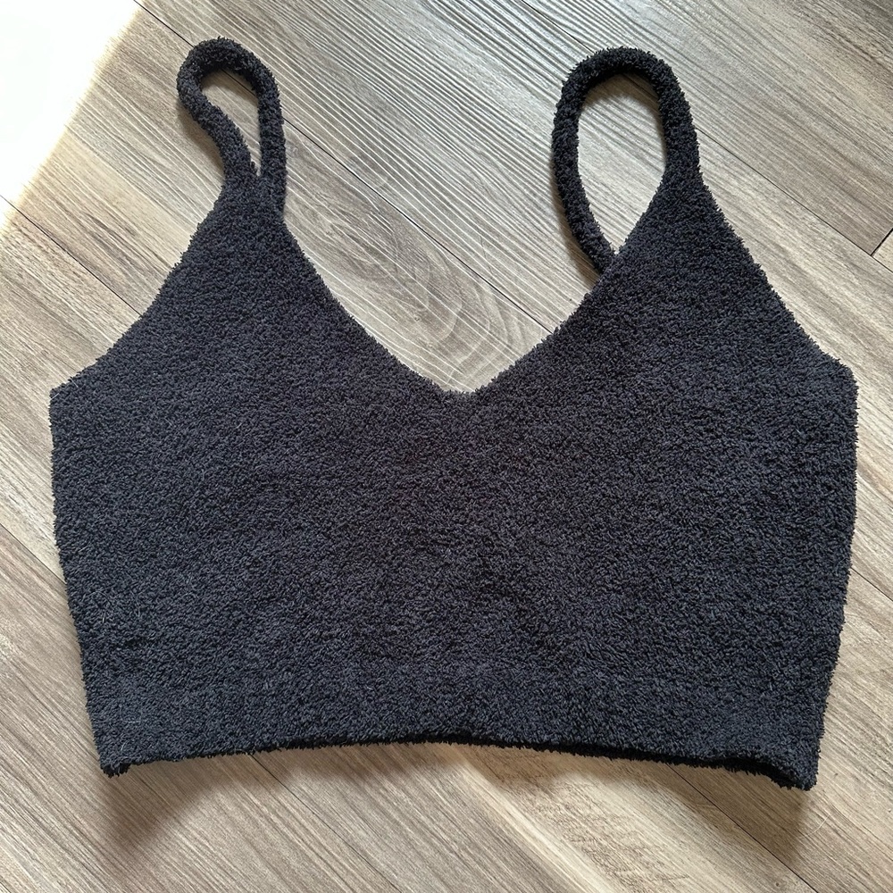 Fuzzy Black Crop Top Fashion Nova Black Size 2XL (Living in it Cozy)